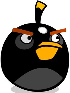 a black bird with orange eyes and an angry look on its face