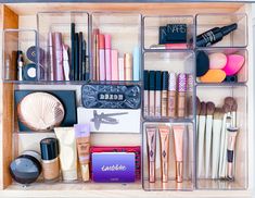 an organized drawer with makeup and beauty products