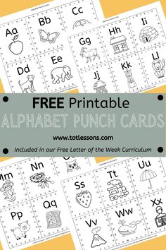 the free printable alphabet punch cards for kids to practice their handwriting and writing skills