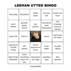 an image of a person's face with the words leehan united bingo on it