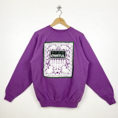 80s Art Crewneck Sweatshirt Print Logo Purple Color Men's XL - Made in Usa - Materials : Cotton, Polyester  - Tag Reads : XL Kindly see the actual measurements (All measurements were taken lying flat) - Actual size manual measurements * Width (Armpit to armpit) : 24 inches * Length (Shoulder to end of garment) : 27 inches * Sleeve length : 24 inches - Condition : * Vintage condition 9/10 (90%) * Free from tear and major defect - Shipping : * DHL Express/FedEx Express = 3-6 business day arrived * Please PROVIDE your PHONE/CONTACT NUMBER for SHIPPING/DELIVERY purpose DON'T FORGET TO VISIT MY SHOP FOR MORE GREAT STUFF, THANK YOU. Vintage Sweatshirt With Screen Print In Relaxed Fit, Vintage Relaxed Fit Sweatshirt With Screen Print, Vintage Relaxed Fit Screen Print Sweatshirt, Purple Cotton Sweatshirt With Graphic Print, Oversized Vintage Sweater With Graphic Print, Purple Crew Neck Sweater With Graphic Print, Purple Graphic Print Crew Neck Sweater, 90s Graphic Print Cotton Sweater, 90s Cotton Sweater With Graphic Print