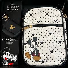 This Is A Beautiful Set Crossbody Bag With Tech Pouch Only One Left Will Come In It’s Original Box White Pouch Shoulder Bag For Personal Use, Portable White Bags For On-the-go, White Portable Bags For On-the-go, Disney Shoulder Bag With Removable Pouch For Travel, Cute Black Mickey Mouse Bags, Nightmare Before Christmas Purse, Blue Disney Bag With Zipper Closure, Black Mickey Mouse Travel Bag, Black Minnie Mouse Travel Bag