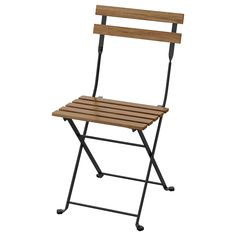 a wooden folding chair with wheels on the back and seat is shown in front of a white background