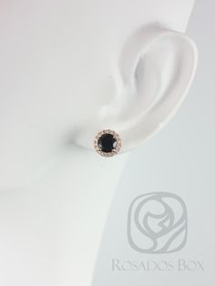 "This simple yet interesting design is versatile for all occasions! Delicate, classic, and stylish, these studs are great for everyday and every evening!! All gemstones used are only premium cut, fairly traded, and/or conflict-free! Our accent diamonds are always natural NEVER treated or enhanced for better color or clarity. For peace of mind, everything within our Rosados Box® line is NEVER simulated or imitation. We only offer stones that are lab grown or natural. Our products are only created Halo Stud Earrings, Interesting Design, Halo Earrings Studs, Rose Gold Earrings, Halo Diamond, Black Onyx, Lab Grown, Onyx, Halo