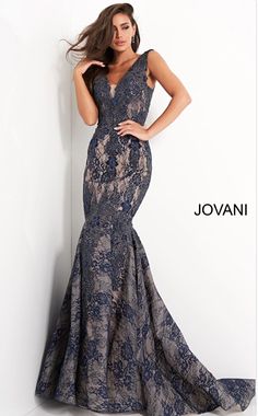 Navy Gown, Mermaid Evening Dress, Mermaid Evening Gown, Wedding Designer, Jovani Dresses, Lace Mermaid, Mermaid Silhouette, Mermaid Evening Dresses, Mermaid Gown