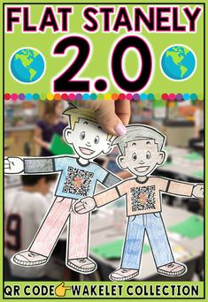 a poster with the words flat stanley and two people holding hands in front of them