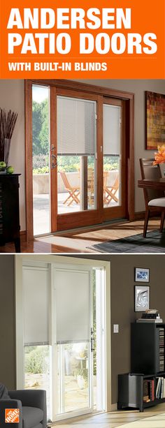 an image of patio doors with built - in blinds from andersen to open