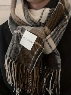 1pcElegant & Cozy Men's Plaid Scarf - Perfect Autumn/Winter Warmth, Stylish Woven Accessory With Fringe, Ideal Gift For Him Brown Casual   Polyester Plaid,Plain Infinity Scarves,Shawls  Fall/Winter Men Accessories, size features are:Bust: ,Length: ,Sleeve Length: Mens Winter Scarf, Style Anglais, Checkered Scarf, Winter Plaid, Korean Design, Stil Elegant, Estilo Preppy, Warm Scarf, Scarf Men