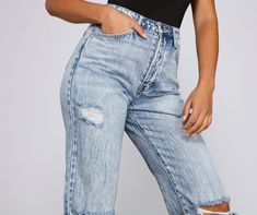 Get an effortless and edgy everyday look in these on-trend boyfriend jeans. They feature a high-rise waist. a traditional five-pocket and belt loop design. a front button-down closure. distressed slits at the knees. and a relaxed fit. Style this pair of denim with a cute bodysuit and clear heels.Fit & Features High-rise waist Traditional five-pocket and belt loop design Front button-down closure Distressed slits at the knees Denim fabric. no stretch. relaxed fit Runs true to size Trendy High Rise Medium Wash Cropped Jeans, Trendy Medium Wash Cutoff Cropped Jeans, Trendy Cutoff Cropped Jeans In Medium Wash, Trendy Medium Wash Cropped Jeans For Streetwear, Trendy Cutoff Cropped Denim Jeans, Trendy High Rise Light Wash Jeans, Edgy Light Wash Mid-rise Bottoms, Trendy Light Wash High Rise Cropped Jeans, Trendy High Rise Light Wash Cropped Jeans