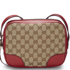 Red Original Gg Canvas Bree Crossbody Chic And Classic Gucci Bree Crossbody Bag Crafted In Beige Original Gg Canvas With Grained Red Leather Trim And Finished With Gold-Tone Metal Hardware. About The Gg Monogram: A Fashion Staple Since The Mid 1960s Due To The Scarcity Of Leather, The Gg Monogram Print Forms A Diamond Pattern Which Makes It Easily Recognizable As A Brand Of Leisure And Luxury. There Are Many Versions Of The Gg Monogram On Various Fabrics Like, Original Gg Canvas, Gucci Supreme, Red Monogram Canvas Shoulder Bag, Red Monogram Canvas Rectangular Bag, Red Rectangular Monogram Canvas Bag, Red Monogram Canvas Shoulder Bag For Everyday Use, Red Monogram Canvas Bag For Shopping, Red Gucci Shoulder Bag, Red Gucci Shoulder Bag For Shopping, Classic Red Monogram Canvas Bag, Red Monogram Canvas Shoulder Bag For Travel