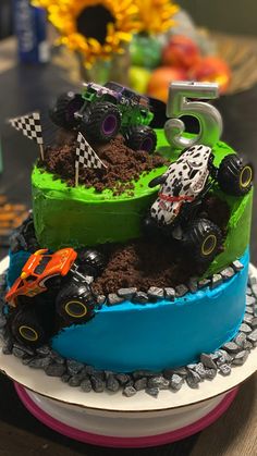 a birthday cake made to look like a monster truck