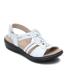 PRICES MAY VARY. Heel Height 1.33 inches Comfort Features: Ortholite Footbed, Smooth Textile Lining, flexible EVA outsole Adjustable hook and loop closure Premium leather Orthopedic Sandals, Shoe Image, Clarks Women's, Womens Clarks, White Sandals, Kids Luggage, Casual Sandals, Hook And Loop, Strappy Sandals