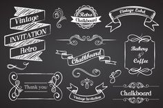 hand drawn chalkboard labels and ribbons