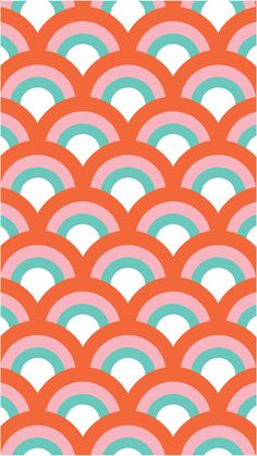 an orange and green pattern with white circles on the bottom, in shades of blue, pink