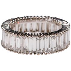 18 Karat White Gold 9.0 Carat Diamond Eternity Baguette Band Ring | From a unique collection of vintage Band Rings at https://www.1stdibs.com/jewelry/rings/band-rings/. Elegant White Emerald Cut Eternity Band, Luxury White Gold Eternity Band With Baguette Cut, Luxury White Eternity Band With Channel Set, Luxury White Gold Baguette Cut Eternity Band, Luxury White Eternity Band Channel Set, Luxury White Eternity Band With Vvs Clarity, Luxury Eternity Band As Gift, Luxury White Baguette Cut Eternity Band, Luxury Baguette Ring For Formal Occasions