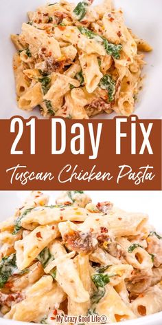 two pictures with different types of pasta in them and the words 21 day fix on top