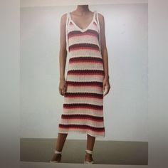 Nwt Zara Limited Edition Knitted Midi Dress. Pink, Burgundy, Peach & White Stripes With Ties On Shoulders. Small. Pit To Pit 17”. Pit To Hem 38”. White V-neck Sweater Dress For Summer, Open Knit Sweater Dress For Summer, Spring Beach Knit Sweater Dress, White Knit Midi Dress For Summer, White Knit Midi Dress For Day Out, White Knitted Sweater Dress For Summer, White V-neck Crochet Knit Dress, Casual V-neck Sweater Dress For Summer, Casual Knitted Sweater Dress For Summer