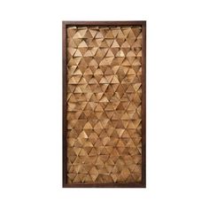 a wooden panel with geometric designs on the front and back, made out of wood