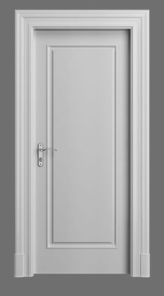 an open white door with a handle on the left and right side, in front of a gray wall