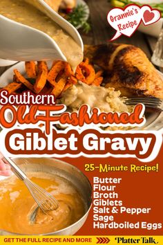 the cover of southern old - fashioned giblet gravy, featuring chicken and carrots