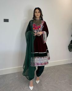 Embrace the timeless elegance of Afghan culture with this exquisite handmade Afghan dress. Crafted with intricate Charma embroidery, this dress celebrates the rich heritage and craftsmanship of Afghan artisans. Perfect for weddings, Eid celebrations, or any special occasion, this dress exudes traditional charm and sophistication. Imbued with the essence of Afghan tradition, it is a testament to the grace and beauty of Afghan women. Step into the allure of Afghan fashion and make a statement with Wedding Afghan, Aryana Sayeed, Eid Celebrations, Fold Towels, Afghan Culture, Afghan Women, Afghani Clothes, Balochi Dress, Afghan Dress