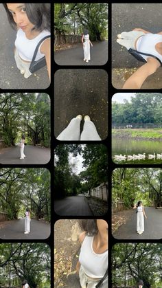 a collage of photos showing the different angles of a woman's body in white clothing