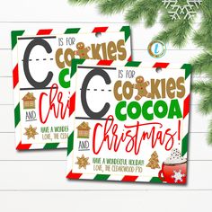 two christmas cards with the words cookies and coffee on them