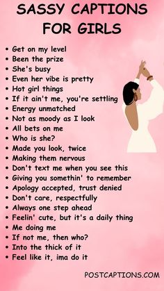 a pink poster with the words sassy captions for girls