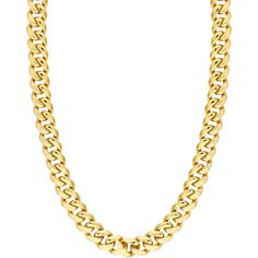 Olas d'Oro 30 Necklace - 18K Yellow Gold 14.80mm Miami Cuban Box Lock Polished Finish Cuban Link Necklace Gift, Gold Cuban Link Necklace With Solid Links As Gift, Elegant Cuban Link Necklace With Polished Finish, Cuban Link Necklace With Solid Link Construction, Formal Cuban Link Jewelry With Polished Finish, Cuban Link Necklace With Solid Link Construction As Gift, Formal Cuban Link Necklace With Curb Chain, Cuban Link Chain Necklace As Gift, Gift Cuban Link Necklace With Solid Construction