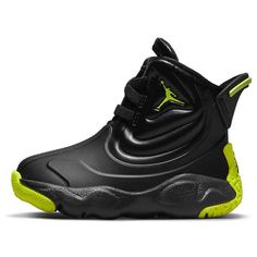 (TD) Air Jordan Drip 23 Rain Boot 'Black Atomic Green' CT5799-001 (SNKR) Black Breathable Lace-up Jordan Shoes, Black Non-slip High-top Sneakers For Streetwear, Black High-top Jordan Shoes For Streetwear, Sporty Black Jordan Shoes With Abzorb Midsole, Black High-top Jordan Shoes, Dynamic Mid-top Black Sneakers, Dynamic Black Mid-top Sneakers, Black Synthetic High-top Sporty Sneakers, Black Sporty Synthetic High-top Sneakers