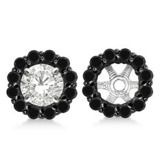 Round Cut Fancy Black Diamond Earring Jackets 14k White Gold 1.00ct - Allurez.com Diamond Earring Jackets, Earring Jacket, Round Diamond Earrings, Halo Diamond Earrings, White Gold Diamond Earrings, Black Diamond Earrings, Handmade Jewelry Ring, Motorcycle Jackets, Earring Jackets