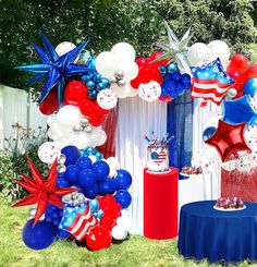 an american themed birthday party with balloons and streamers