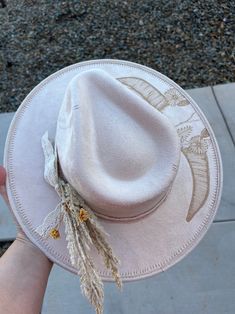 Ivory Steer Head Burned Hat Suede Rancher Hat Ladies Western Hat Wedding Hat Wide Brim Fedora Hippie Rancher Bridal Hat - Etsy Western Flat Brim Wedding Hat, Western Style Wedding Hat With Flat Brim, Western Style Flat Brim Wedding Hat, Fitted Bohemian Felt Hat For Festival, Bohemian Felt Hat For Festival, Western Fedora Hat For Wedding, Bohemian Cream Hat Band For Country Events, Bohemian Cream Felt Hat For Rodeo, Bohemian Fitted Fedora With Short Brim