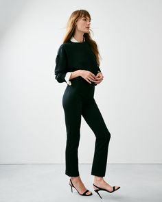 This smoothing pant comes in our premium ponte fabric with targeted compression built in, powered by SPANX CoreSure Tech™. With comfortable 4-way stretch and a high rise waist, this slim straight pant will have you feeling smooth from tummy to thigh, and oh-so-comfortable throughout the leg. No zippers, no buttons, and no pockets (so no bulk!) at the hips—all for the ultimate smoothing effect. | Spanx Women's SPANXsmooth PerfectFit Ponte Slim Straight Pant Stretch Dress Pants For Work With Straight Hem, Comfort Stretch Straight Dress Pants For Work, Stretch Straight Hem Office Pants, Stretch Straight Pantsuit For Fall, Fall Stretch Straight Pantsuit, Fall Stretch Pantsuit With Straight Pants, High Stretch Straight Leg Work Pants, High Stretch Straight Leg Pants For Work, Stretch Ankle-length Pantsuit For Office