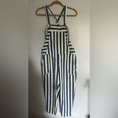 Brand New Never Worn Overalls. Blue And White Denim Material. Elastic On The Sides For Comfort, Bib Pocket, And Side Pockets, And Back Pickets . Adjustable Straps That Tie. Size Medium Inseam 22 Inches Waist 34 Inches Around Overalls Blue, Mermaid Leggings, Chambray Jumpsuit, Utility Jumpsuit, Suit Jumpsuit, Halter Romper, Womens Playsuits, Denim Material, Printed Rompers