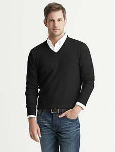 Cotton/Cashmere Vee | Banana Republic Elegant V-neck Sweater For Business Casual, Black V-neck Sweater For Formal Occasions, Business Casual Cotton V-neck Tops, Formal Fitted V-neck Sweater, Fitted V-neck Sweater For Formal Occasions, Classic V-neck Sweater For Layering, Classic V-neck Sweater, Black Cotton V-neck Sweater, Formal V-neck Top For Winter