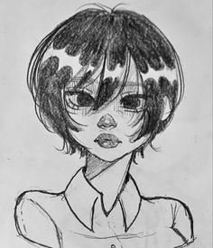 a pencil drawing of a girl with short hair and an eye patch on her face