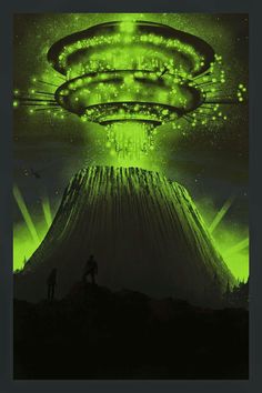 an alien spaceship flying through the night sky