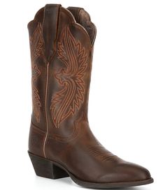 From Ariat&#x2C; the Women's Heritage Leather R Toe Stretch Fit Western Boots feature:Leather upperPull-on stylingLeather liningAll day cushioning insole with reboundATS® technology offers optimal stability and all-day comfort Duratread™ outsole provides maximum wear resistance with flexibility Leather outsoleApprox. 11" shaft heightApprox. 16" shaft circumferenceApprox. 1.7" heel heightImported. Ariat Women, Western Cowboy Boots, Dillard's, Western Boots, Boot Shoes Women, Mid Calf, Cowboy Boots, Bootie Boots, Heel Height