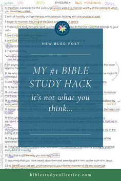 a blue and green background with the words, my bible study hack it's not what you think