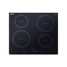 a black electric stove top with three burners