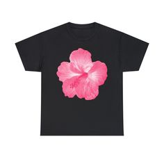 'Hibiscus' classic tee Hibiscus Print Graphic Tee With Short Sleeves, Pink Hibiscus Print Crew Neck T-shirt, Relaxed Fit Crew Neck T-shirt With Hibiscus Print, Relaxed Fit Hibiscus Print Crew Neck T-shirt, Hibiscus Shirt, Black Graphic Tee, Pink Hibiscus, Infant Tees, Black And Navy