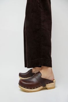 No.6 Charlotte Studded Clog on Low Base in Oxblood Brown Closed Toe Clogs With Studded Outsoles, Fall Clogs With Leather Sole And Almond Toe, Flat Heel Clogs With Rubber Sole For Workwear, Fall Leather Sole Slip-on Clogs, Casual Brown Clogs With Studded Rubber Outsoles, Fall Leather Footbed Clogs With Flat Heel, Fall Clogs With Leather Footbed And Flat Heel, Fall Clogs With Leather Sole And Flat Heel, Fall Flat Heel Clogs With Leather Footbed