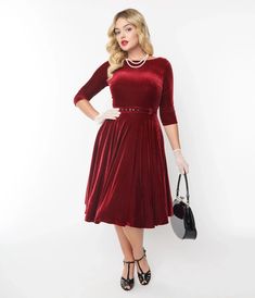 Vintage Christmas Dress | Party Dresses | Night Out Outfits Unique Vintage Burgundy Velvet Devon Swing Dress $98.00 AT vintagedancer.com - at vintagedancer.com Fairytale Gown, Unique Vintage Dresses, Cream Color Dress, Royal Outfits