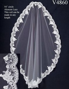 the veil is white and has lace on it