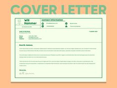 the cover letter for a resume is shown in green and orange colors, on an orange background