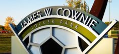 the sign for james w cownie soccer park