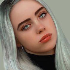 a woman with white hair and blue eyes