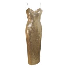 This ELIZABETH MASON COUTURE gown is Originally from the 1960s however I reinterpreted with my design team to give in a sexier, more contemporary flare. It is composed of a gold sequin fabric with scattered clear, floral, faceted rhinestone appliques. Features rhinestone spaghetti straps. There is a center back zipper back closure. In excellent vintage condition. **Please cross-reference measurements for personal accuracy. Size in description box is an estimation. Measurements (Approximately) Le Gold Sequin Gown, Gold Sequin Fabric, Floral Print Gowns, Vintage Ball Gowns, Floral Print Sundress, Gold Evening Dresses, Couture Gown, Strapless Party Dress, Pink Party Dresses