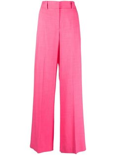 fuchsia pink high waist belt loops concealed fly and button fastening two side slit pockets two rear welt pockets wide leg Recruitment Outfits, Pink Bottoms, Pink Bottom, Cocktail Attire, Fuchsia Pink, Wide Leg Trousers, Waist Belt, Bottoms Pants, Jacket Tops